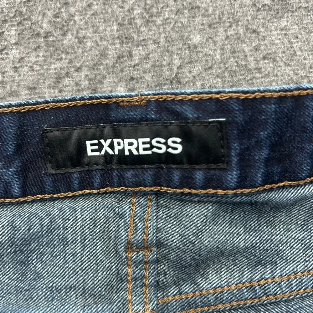 Express Original Classic Straight Jeans Mens 31x32 Dark Wash Denim Distressed